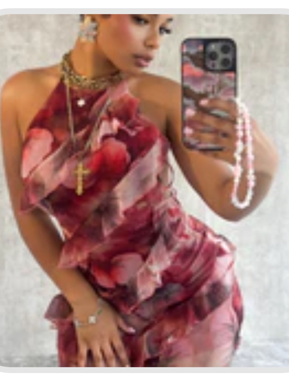 edge Red Floral Ruffle Mini Dress - Picture 3 of 3